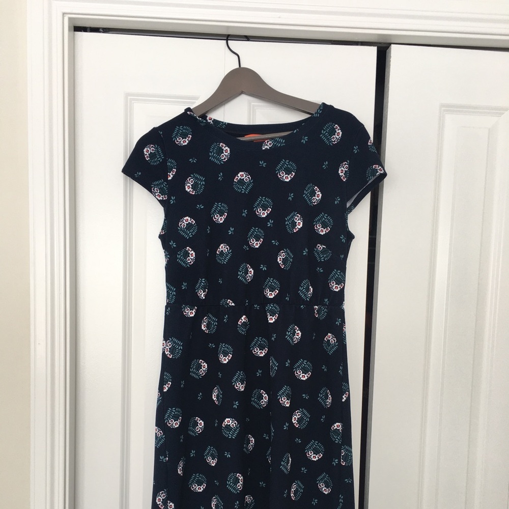 Blue Midi Dress with floral folk pattern